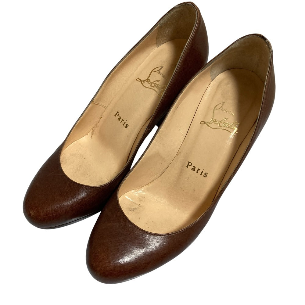 クリスチャン ルブタン レザー チャンキー ヒール パンプス