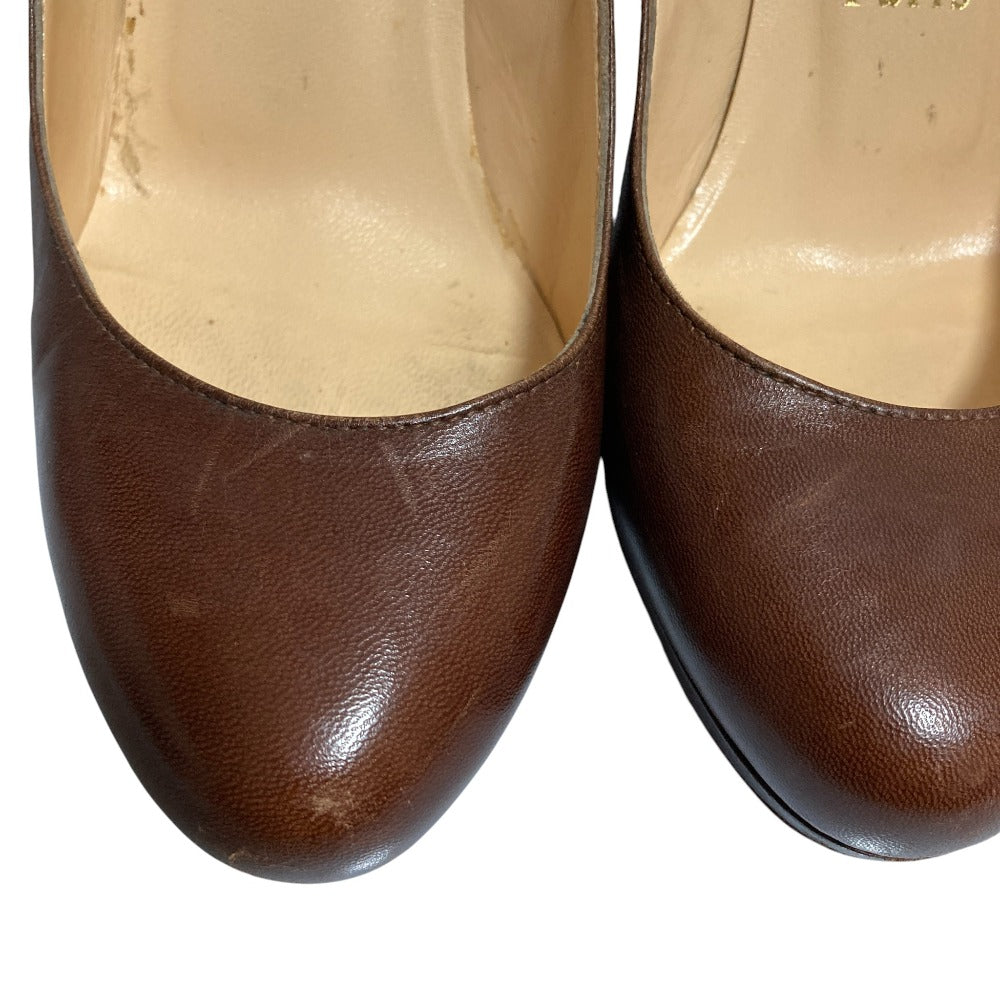 クリスチャン ルブタン レザー チャンキー ヒール パンプス