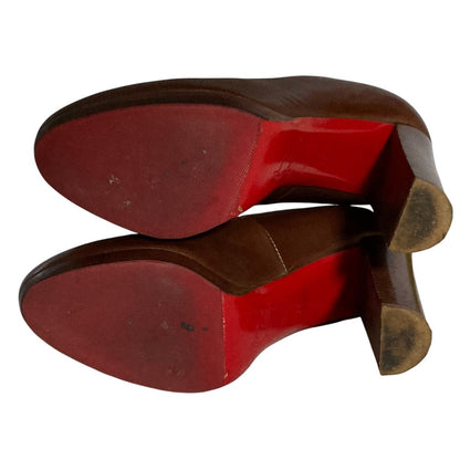 クリスチャン ルブタン レザー チャンキー ヒール パンプス