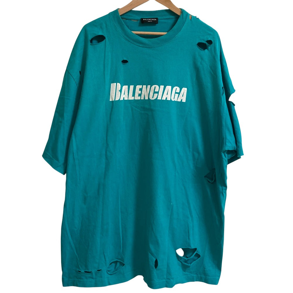 バレンシアガ ロゴプリント デストロイ加工Tシャツ