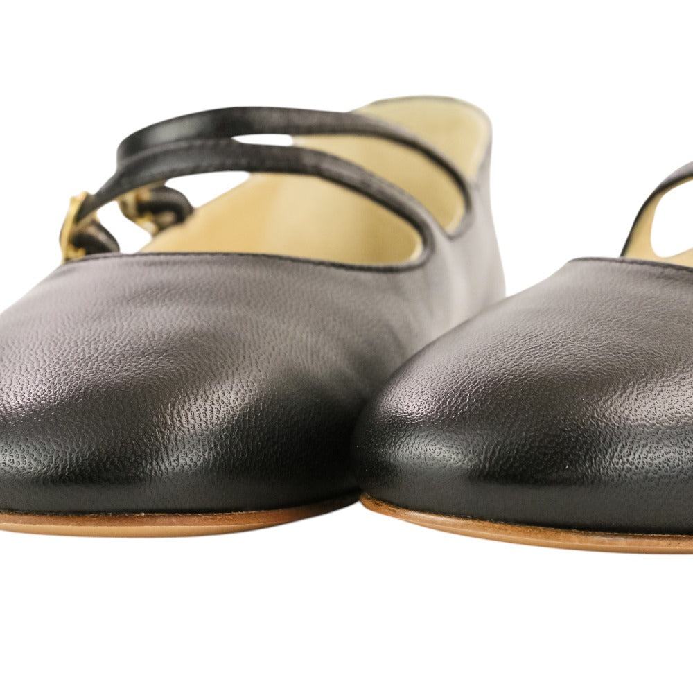 セリーヌ Double Strap Ballerina レザーフラットシューズ