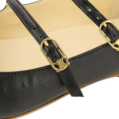 セリーヌ Double Strap Ballerina レザーフラットシューズ