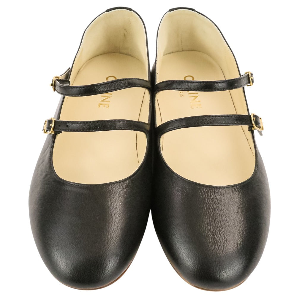 セリーヌ Double Strap Ballerina レザーフラットシューズ