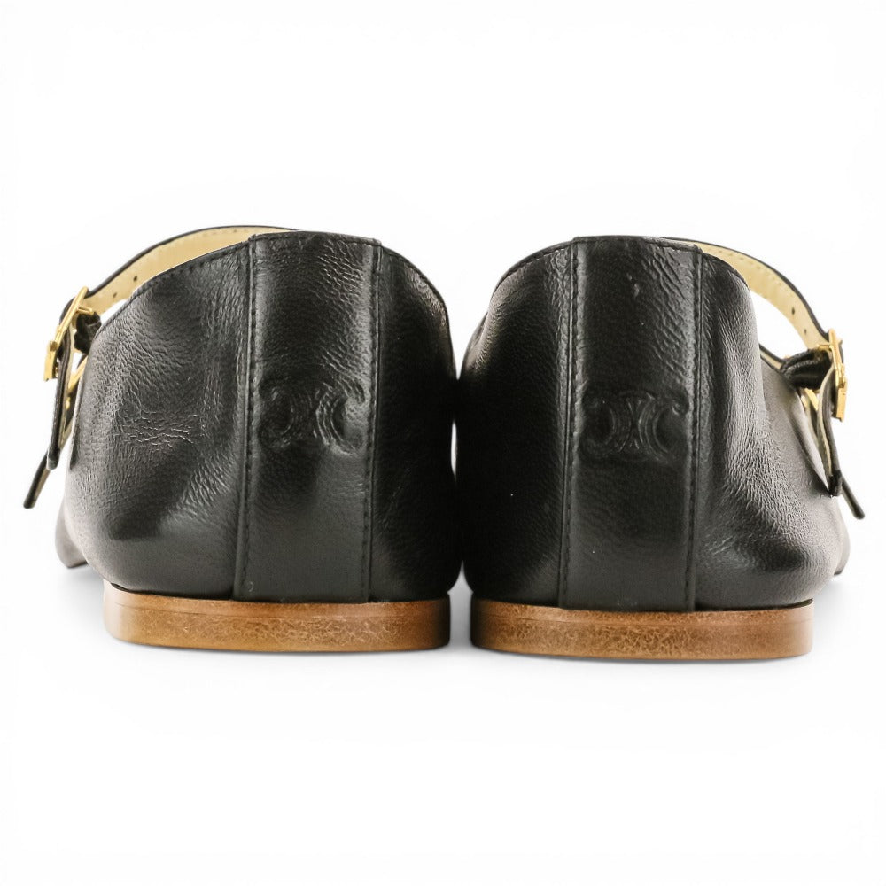 セリーヌ Double Strap Ballerina レザーフラットシューズ