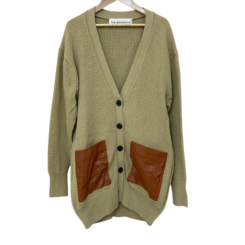 ザシンゾーン LEATHER POCKET ニットカーディガン