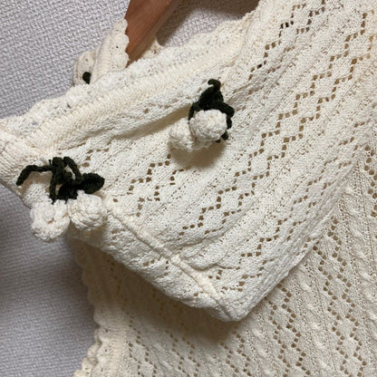 ピンクハウス クロシェフーディーノースリーブカーディガン