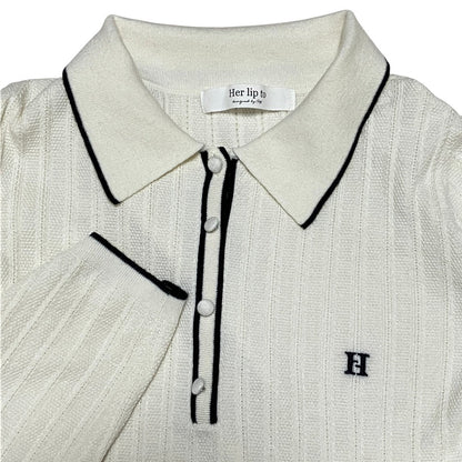 ハーリップトゥ Pique Polo Knit Top ニットポロシャツ