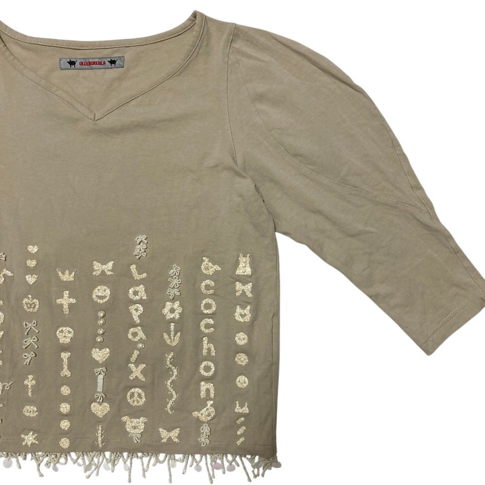 オレボレブラアルベロベロ ビーズ刺繍Vネック七分袖カットソー