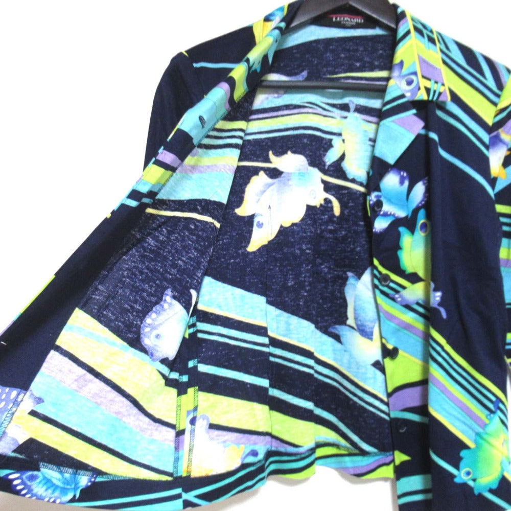 レオナールファッション フラワープリントオープンカラーブラウス