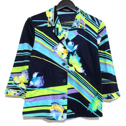 レオナールファッション フラワープリントオープンカラーブラウス