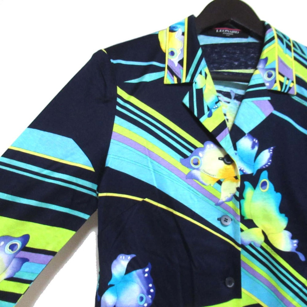 レオナールファッション フラワープリントオープンカラーブラウス