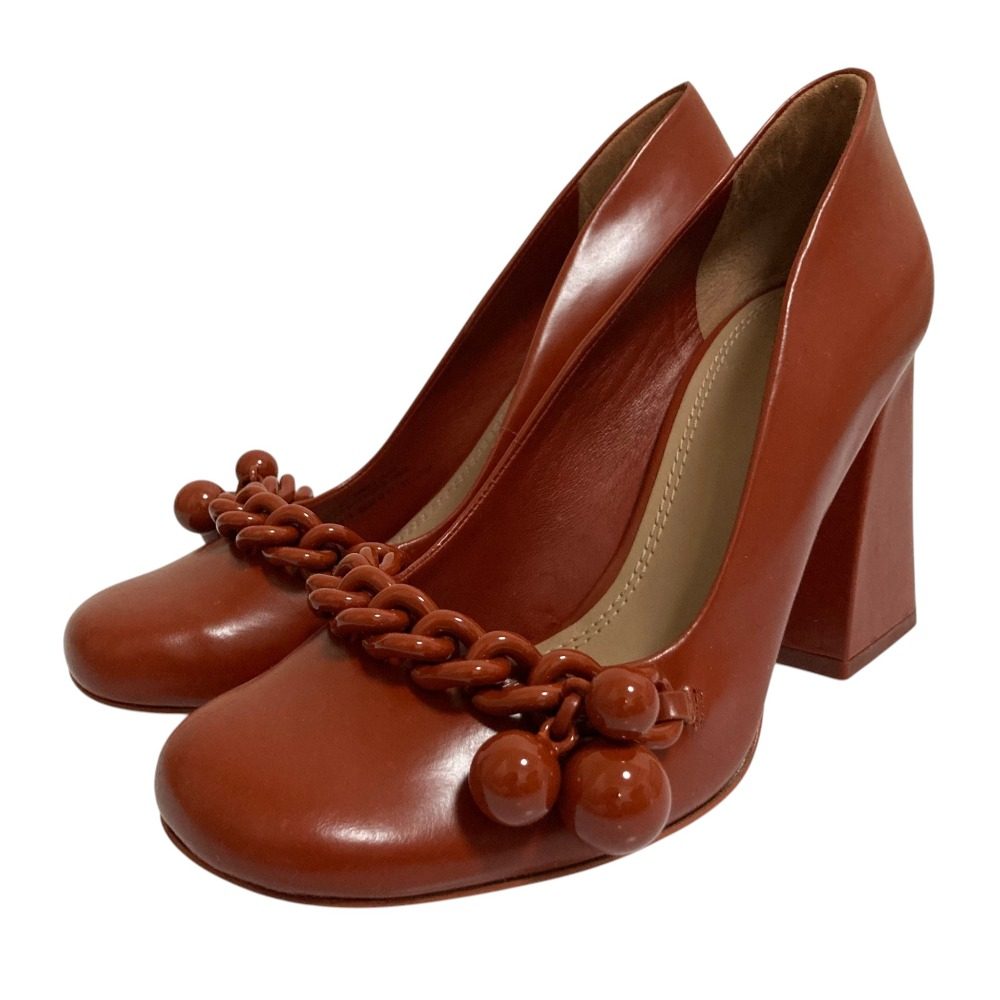 トリーバーチ レザー チャンキーヒールパンプス
