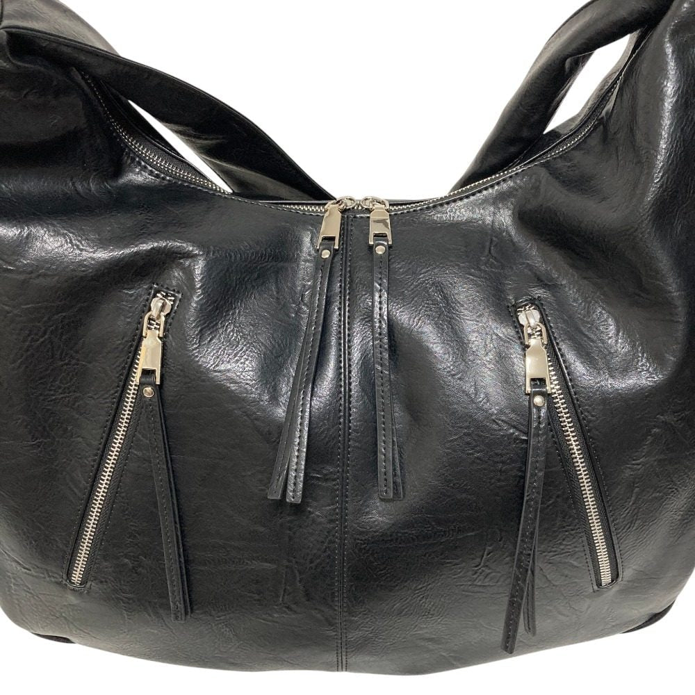 ハレ BIG-ZIP-BAG フェイクレザーショルダーバッグ