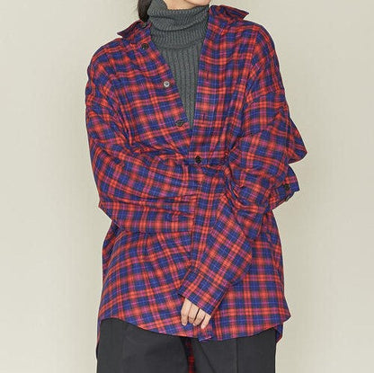ASTRAET チェック ビッグ シャツ レッド/ネイビー 長袖