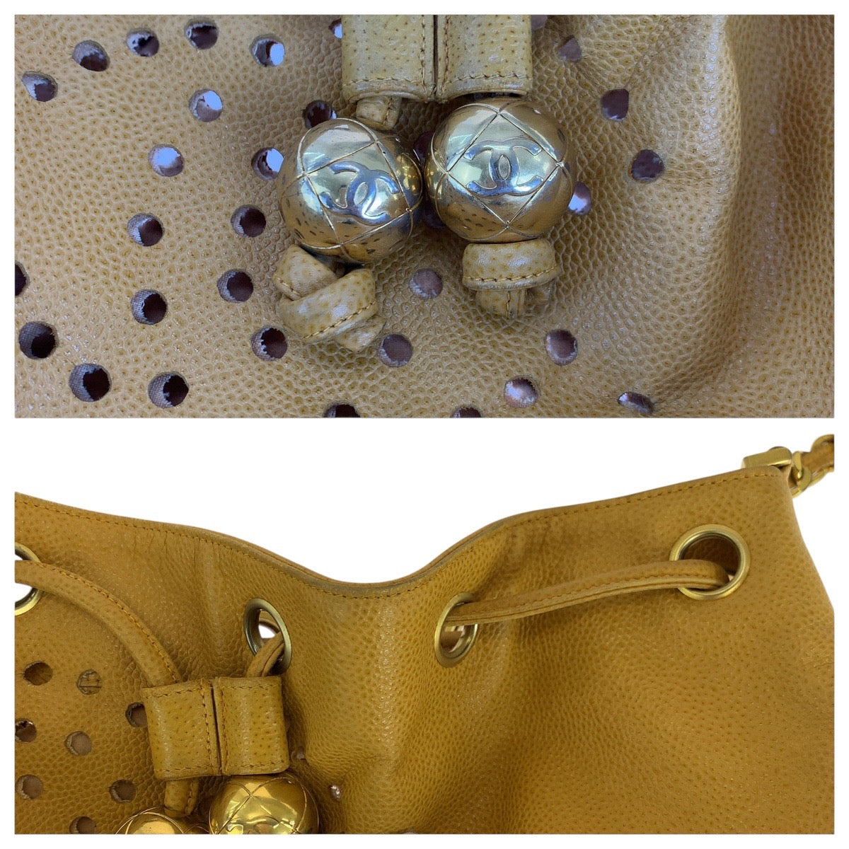 シャネル キャビアスキン 巾着ショルダーバッグ