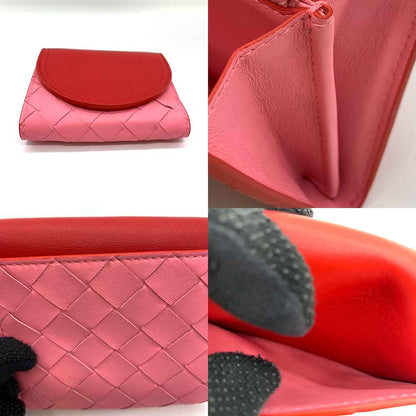 ボッテガヴェネタ レザー 二つ折り財布 レッド ピンク