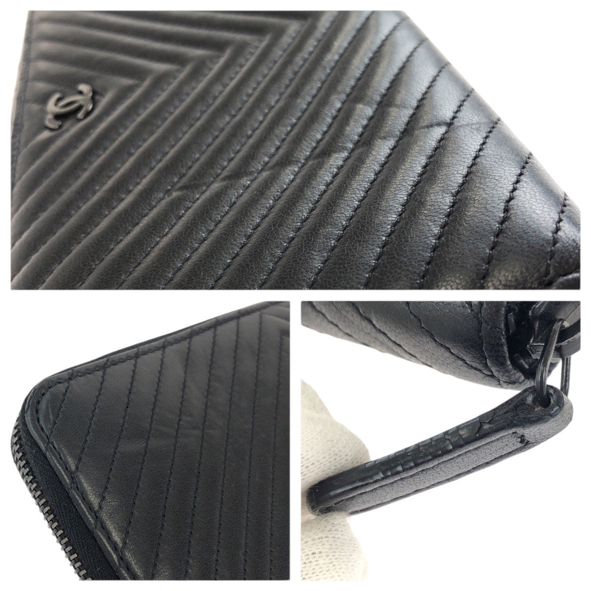 シャネル シェブロンラムスキン長財布