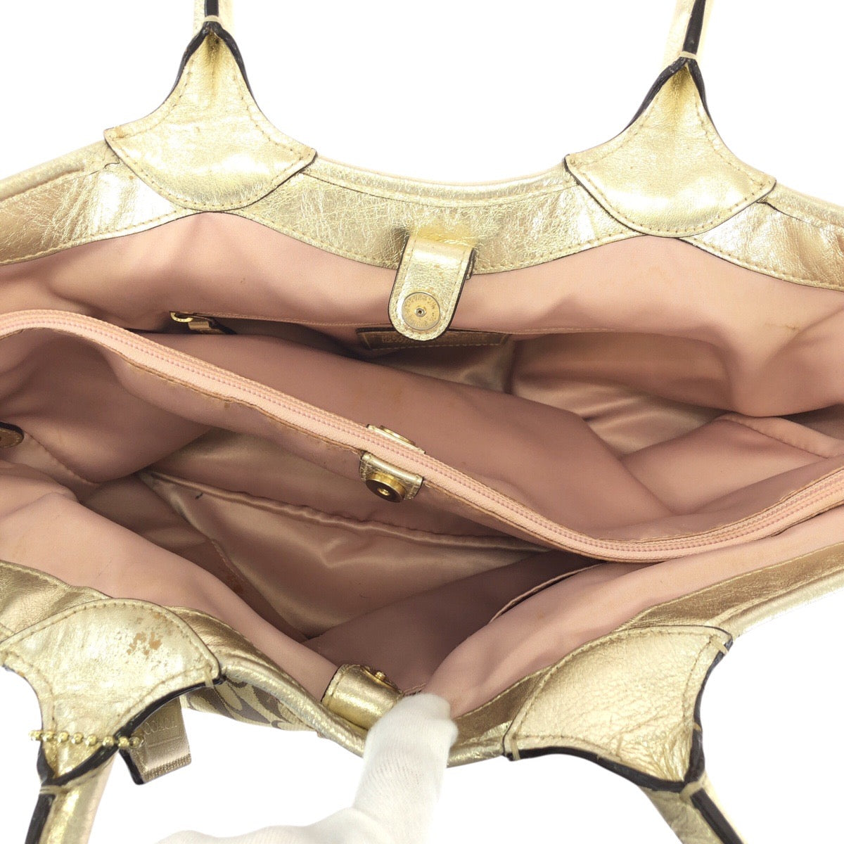 コーチ ブリーカー シグネチャー フローラル アップリケ レザー ショルダーバッグ