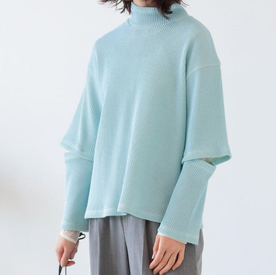 Ray BEAMS エルボー オープン ハイ ネック トップ ブルー