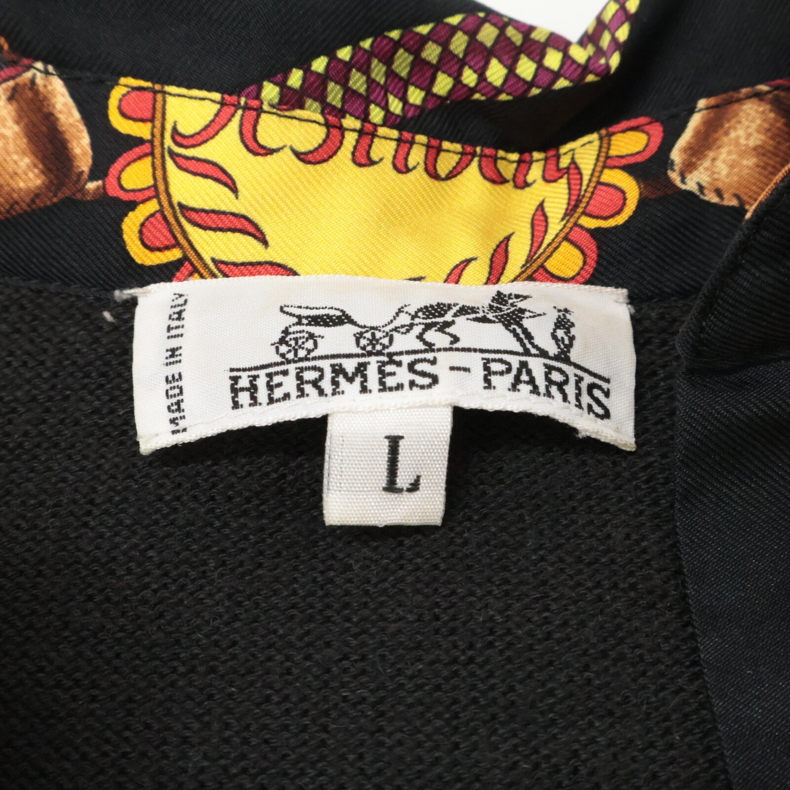 エルメス シルクニット切替長袖シャツ L トップス