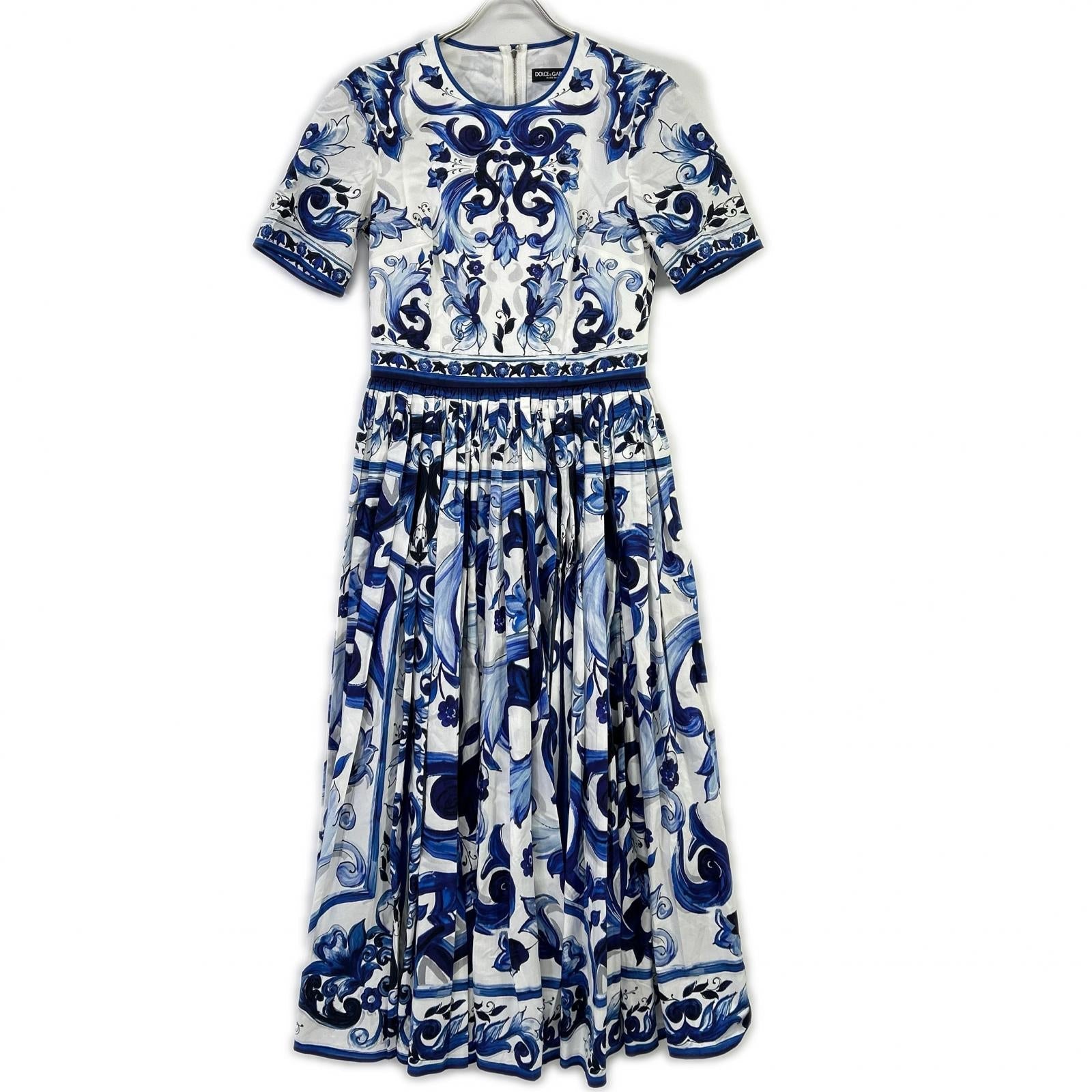 ドルチェ＆ガッバーナ POPLIN MIDI DRESS WITH MAIOLICA PRINT コットンワンピース