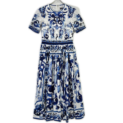 ドルチェ＆ガッバーナ POPLIN MIDI DRESS WITH MAIOLICA PRINT コットンワンピース