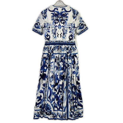 ドルチェ＆ガッバーナ POPLIN MIDI DRESS WITH MAIOLICA PRINT コットンワンピース