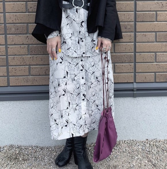 6ROKUBEAUTY&YOUTHUNITEDARROWS LINE PRINT ポリエステルスカート