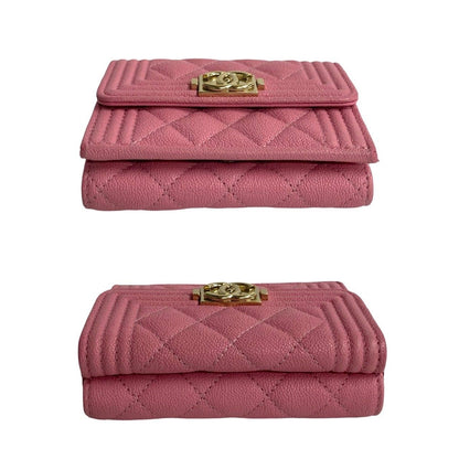 シャネル ボーイシャネル レザー 三つ折り財布