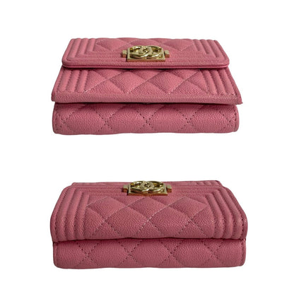 シャネル ボーイシャネル レザー 三つ折り財布