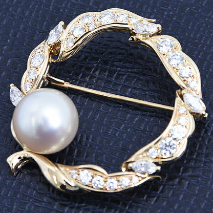 ミキモト 18K イエローゴールド パール ダイヤモンド ブローチ