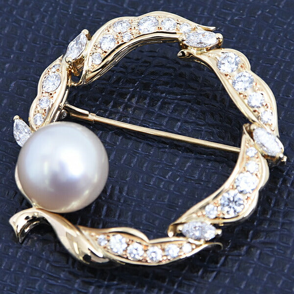 ミキモト 18K イエローゴールド パール ダイヤモンド ブローチ