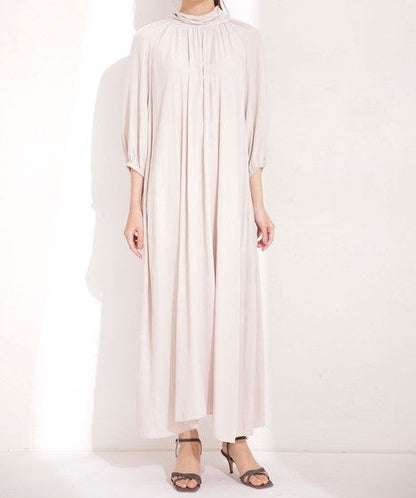 Nano Universe Long Gathered Dress Beige