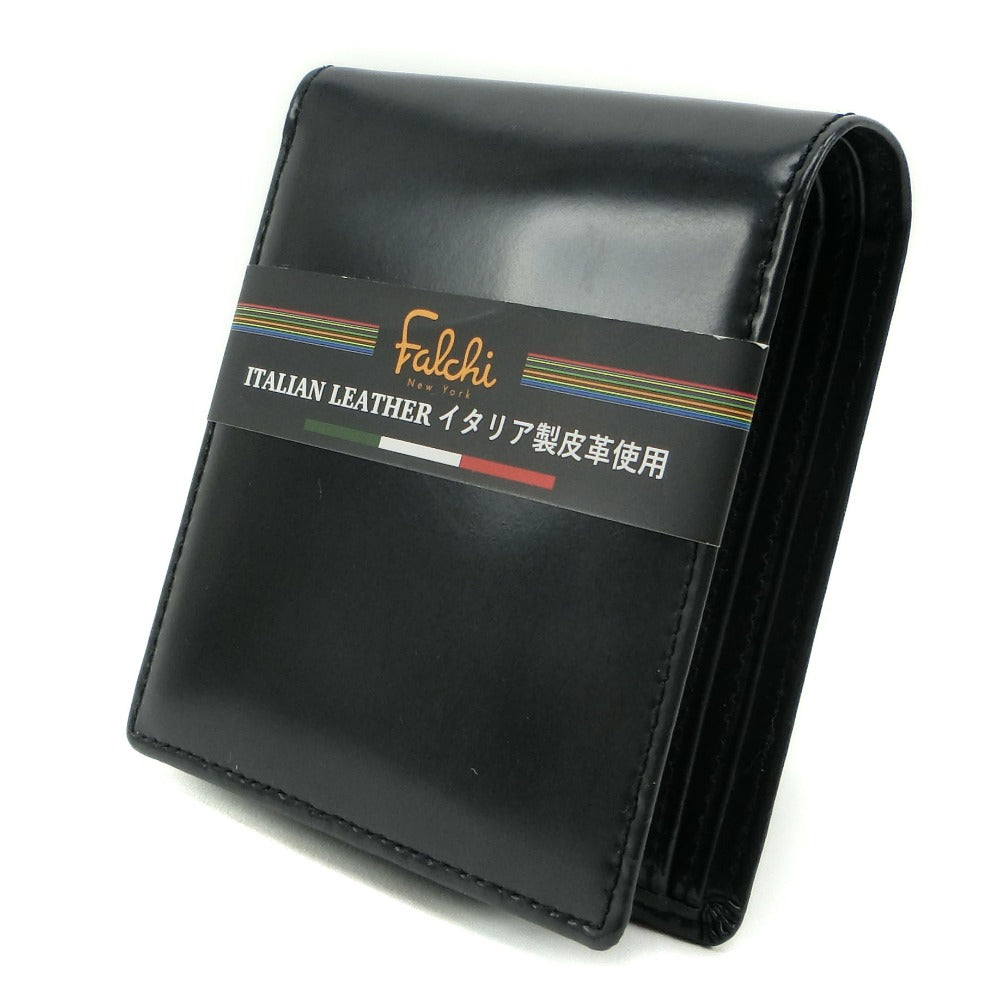 イタリアン レザー 二つ折り 財布 ブラック