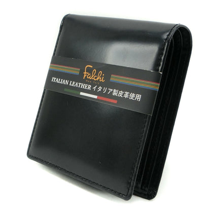 イタリアン レザー 二つ折り 財布 ブラック