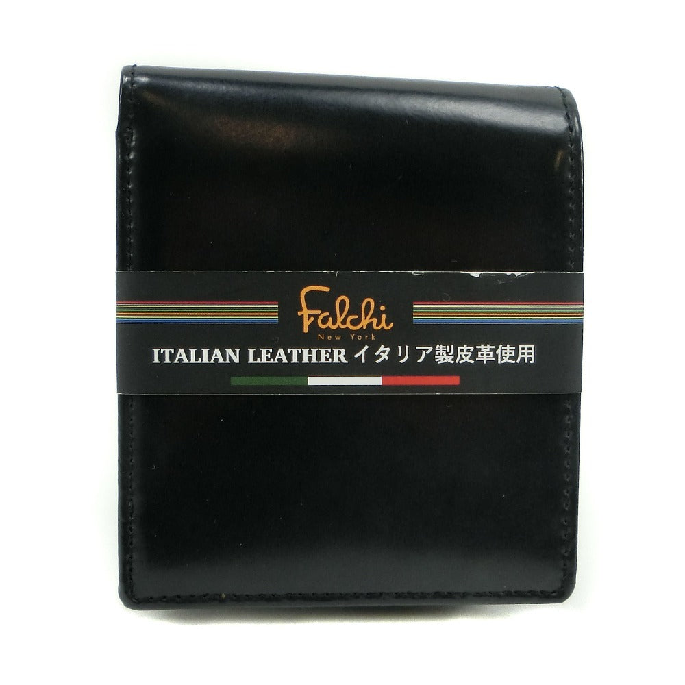 イタリアン レザー 二つ折り 財布 ブラック
