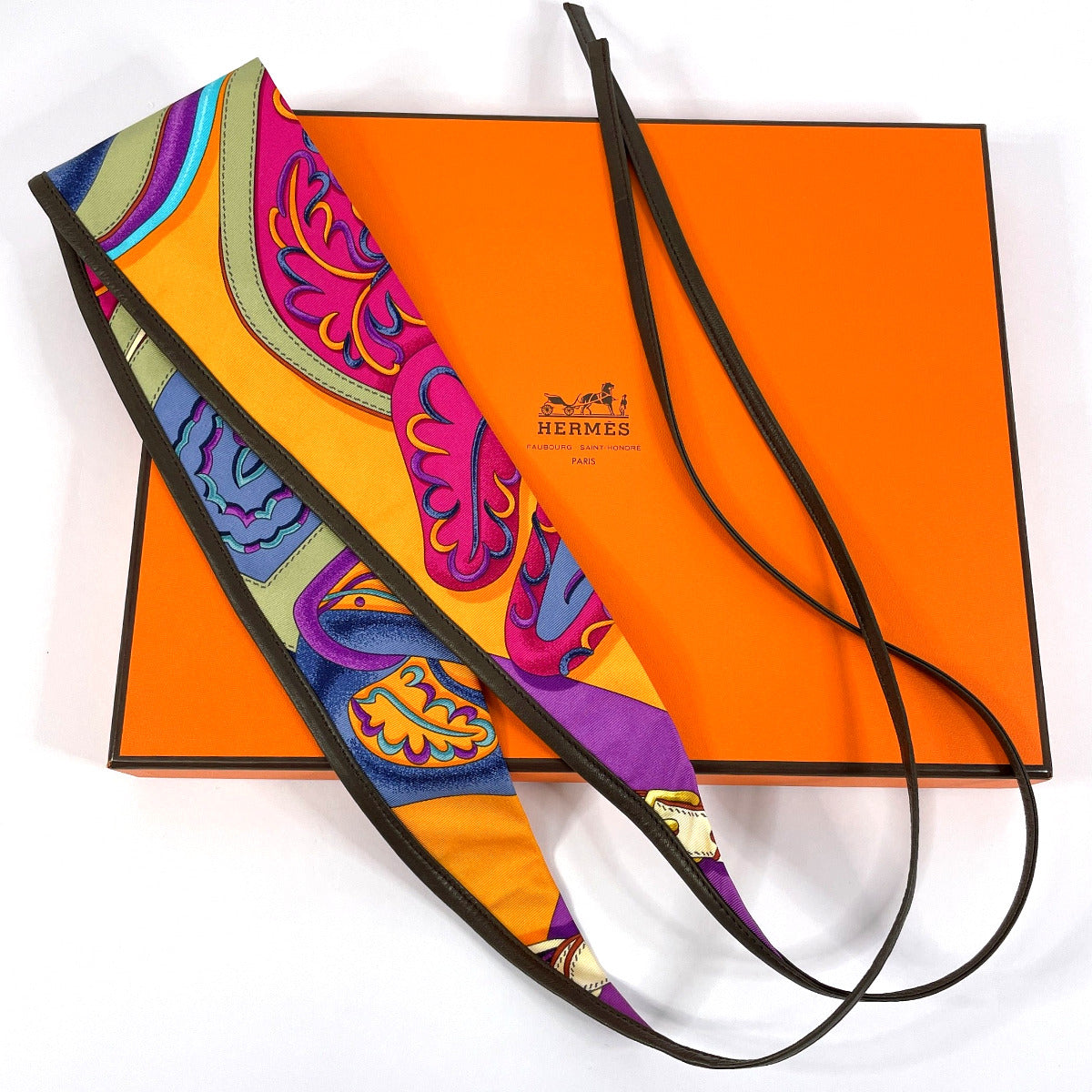 エルメス ANDEAU H ET F SOIE AGNEAU シルク ヘアバンド