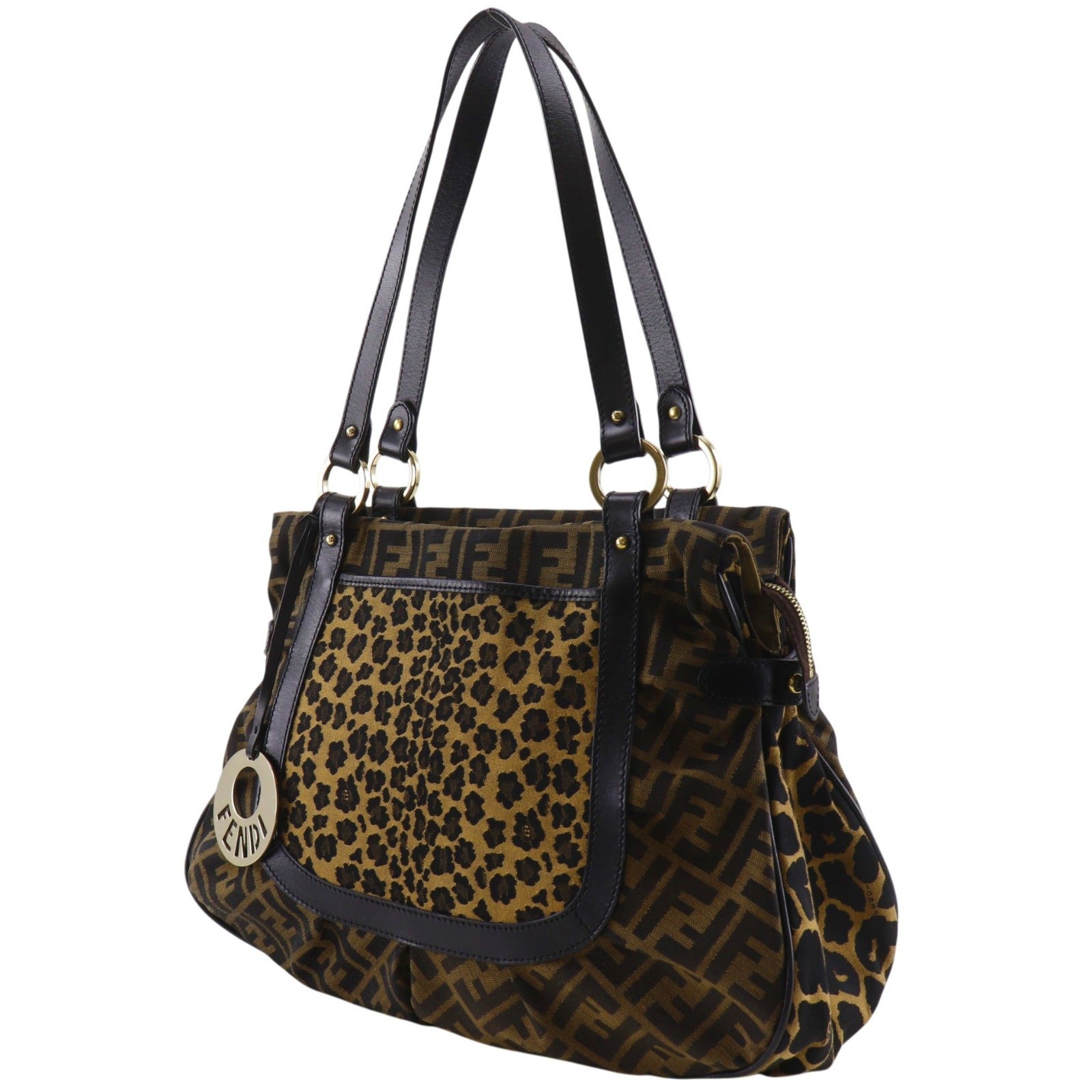 フェンディ ズッカ レオパード ナイロンキャンバス トートバッグ