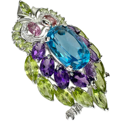 Au750 オウル 2WAY ブローチ ペンダント トパーズ ペリドット ピンク トルマリン ダイヤモンド