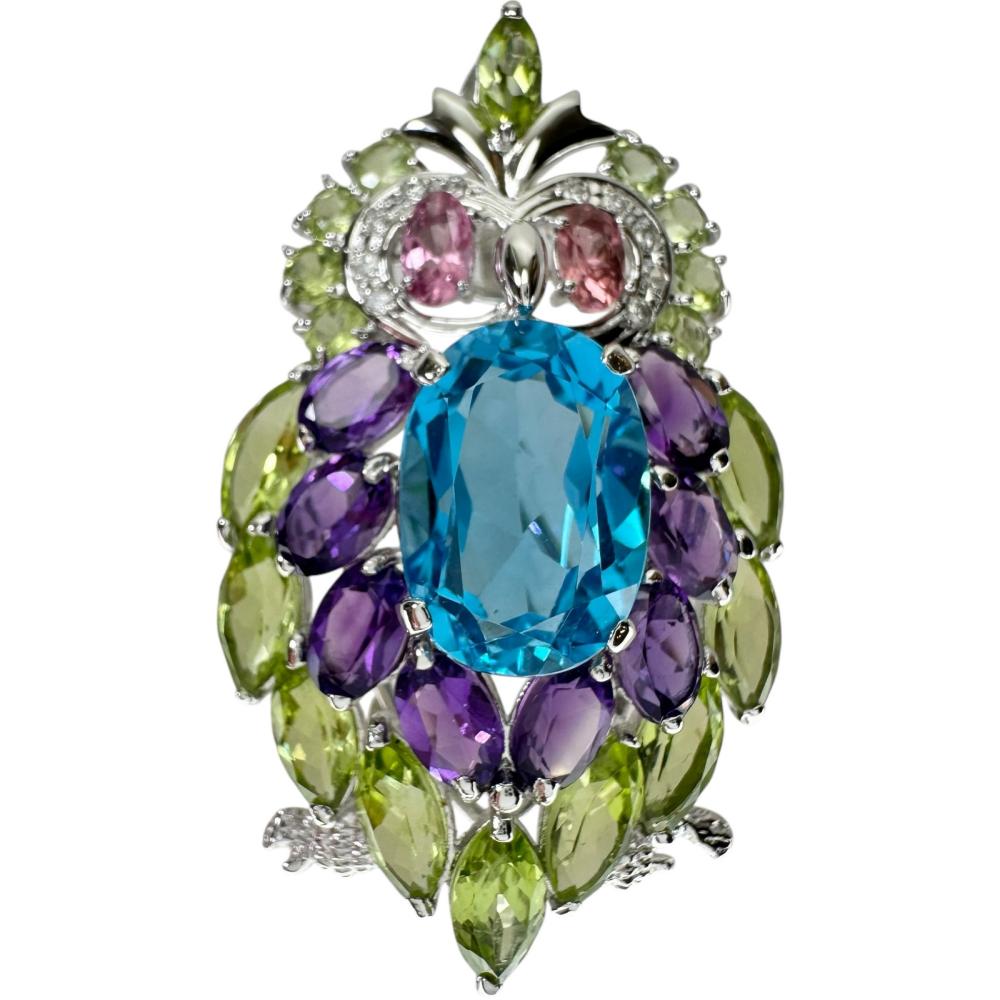 Au750 オウル 2WAY ブローチ ペンダント トパーズ ペリドット ピンク トルマリン ダイヤモンド