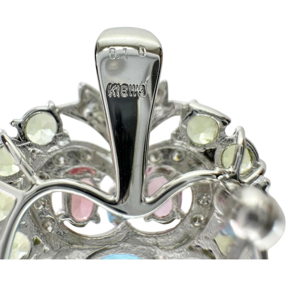 Au750 オウル 2WAY ブローチ ペンダント トパーズ ペリドット ピンク トルマリン ダイヤモンド