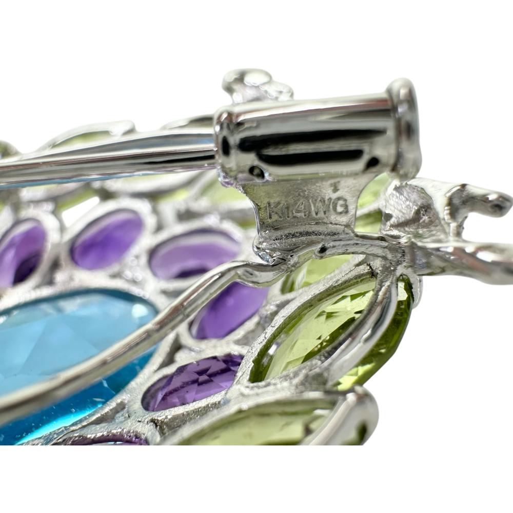 Au750 オウル 2WAY ブローチ ペンダント トパーズ ペリドット ピンク トルマリン ダイヤモンド