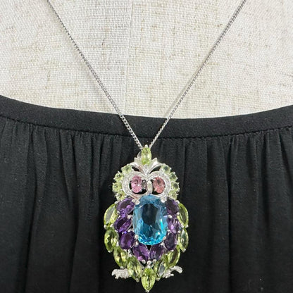 Au750 オウル 2WAY ブローチ ペンダント トパーズ ペリドット ピンク トルマリン ダイヤモンド