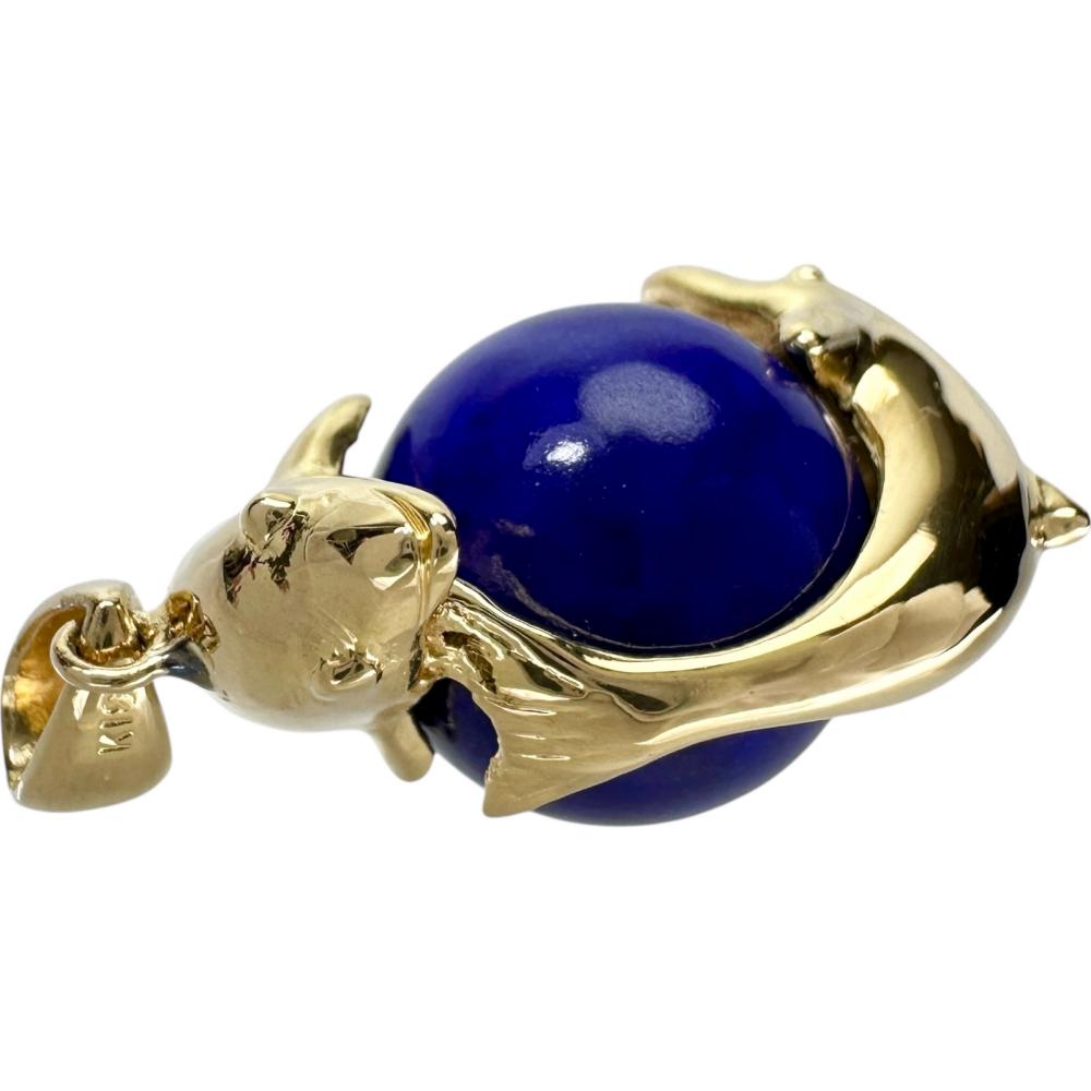 Au750 ドルフィン デザイン ラピスラズリ ペンダント