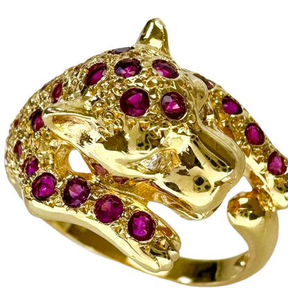 Au750 パンサーモチーフ ルビー ダイヤモンド リング