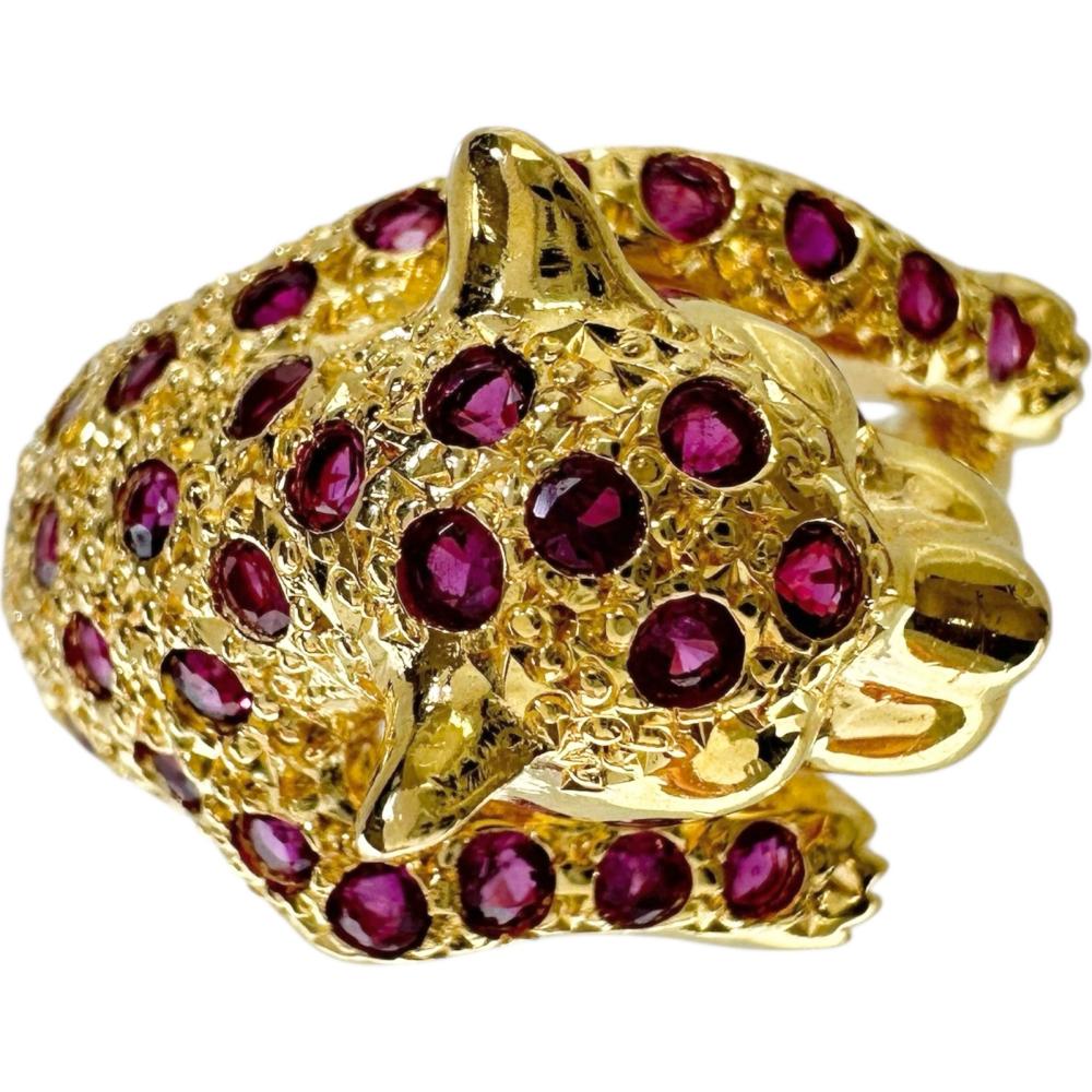 Au750 パンサーモチーフ ルビー ダイヤモンド リング