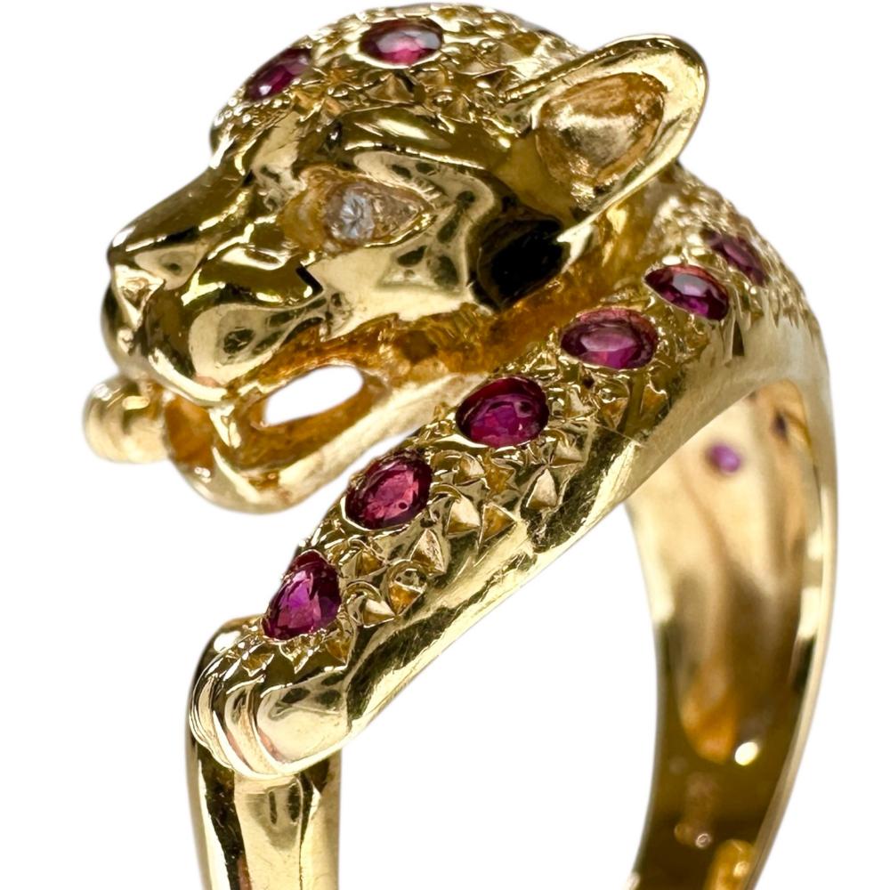 Au750 パンサーモチーフ ルビー ダイヤモンド リング