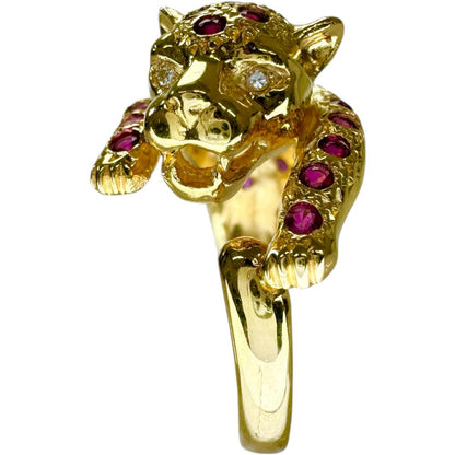 Au750 パンサーモチーフ ルビー ダイヤモンド リング