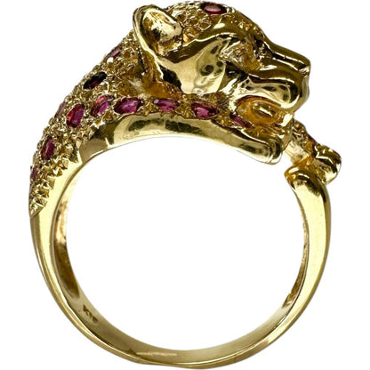 Au750 パンサーモチーフ ルビー ダイヤモンド リング