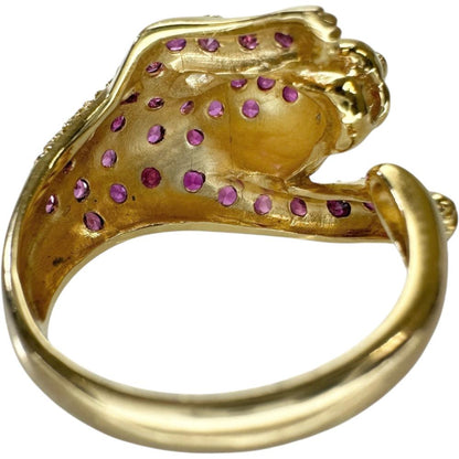 Au750 パンサーモチーフ ルビー ダイヤモンド リング